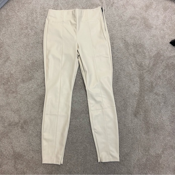 Zara Pants - Zara ecru cream faux leather pleather high rise leggings zippered ankle L NWT